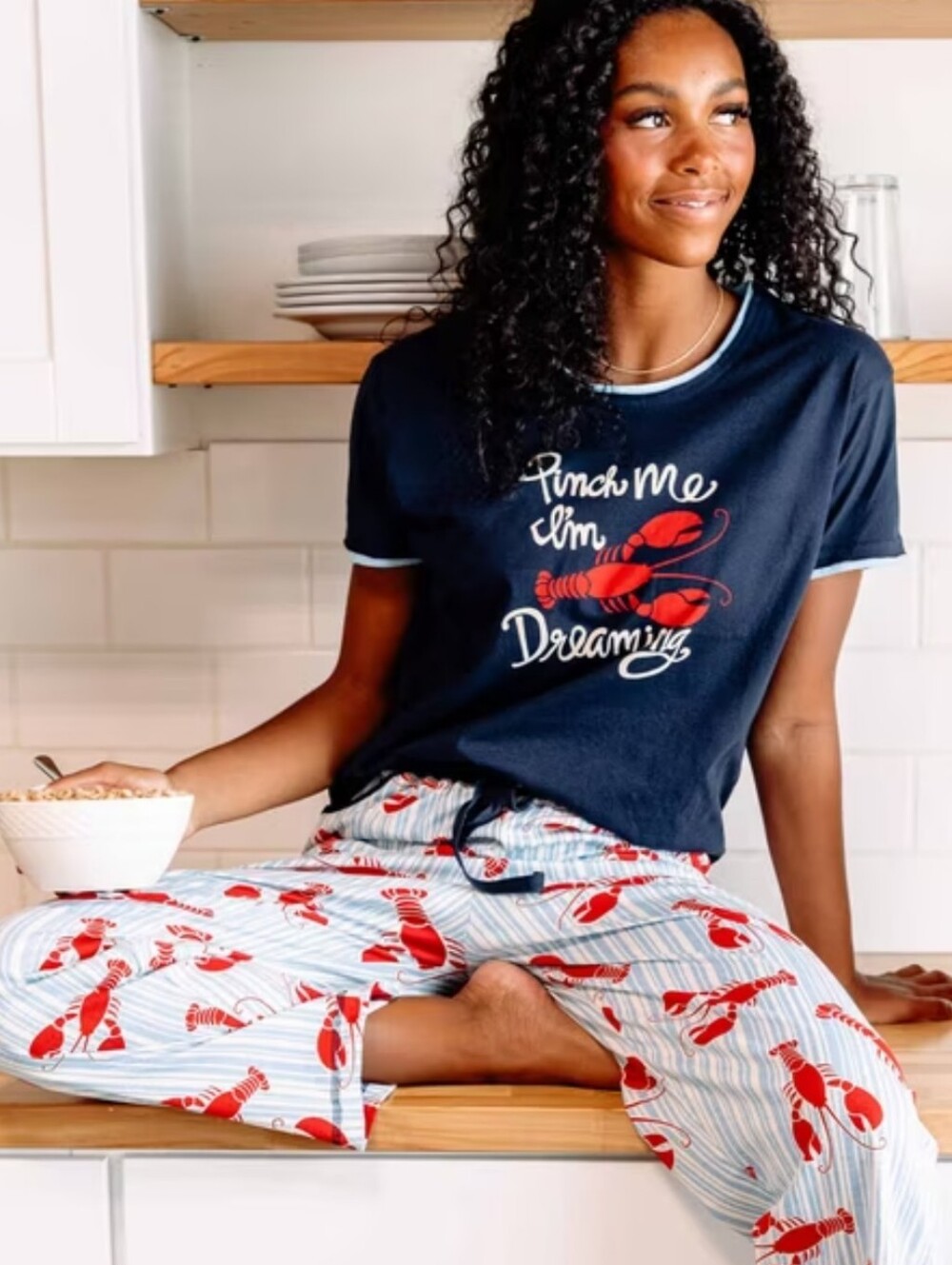 Lazy One, Navy and Red Lobster Pajama Set - Size Small